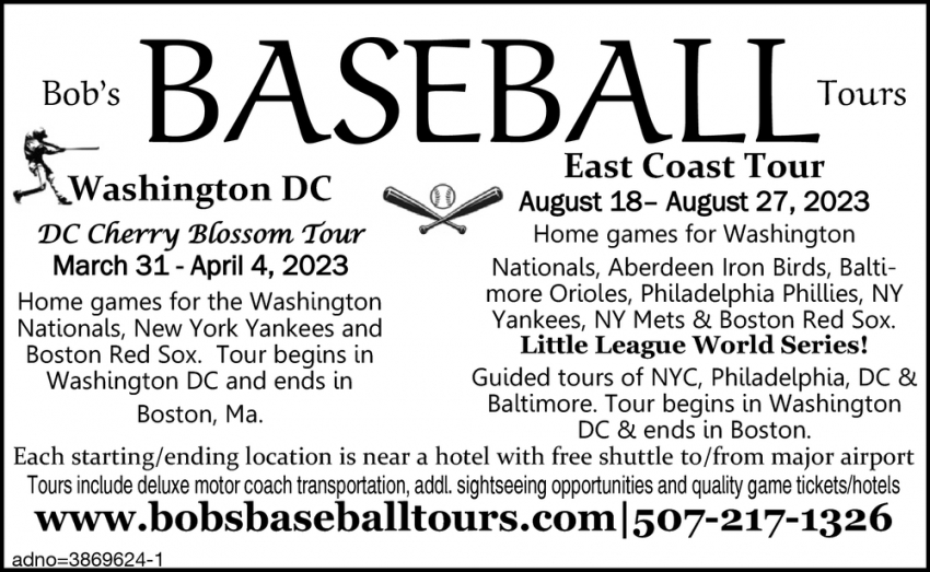 Baseball Tours, Bob's Baseball Tours, Redwood Falls, MN