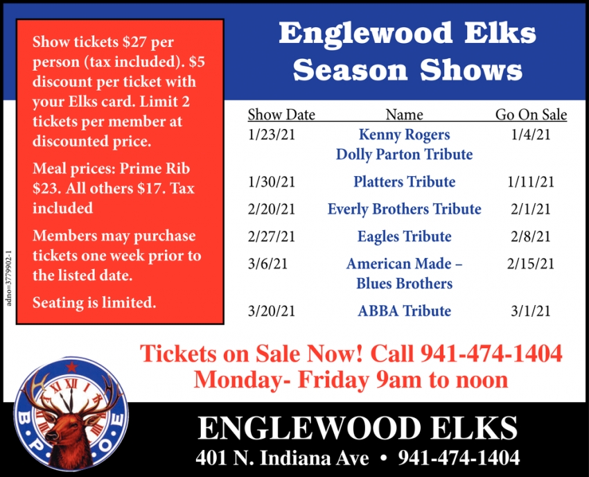 Season Shows, Englewood Elks Lodge, Englewood, FL