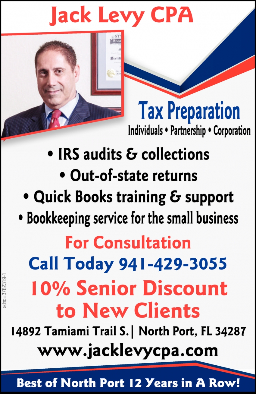 Tax Preparation, Jack Levy CPA, North Port, FL