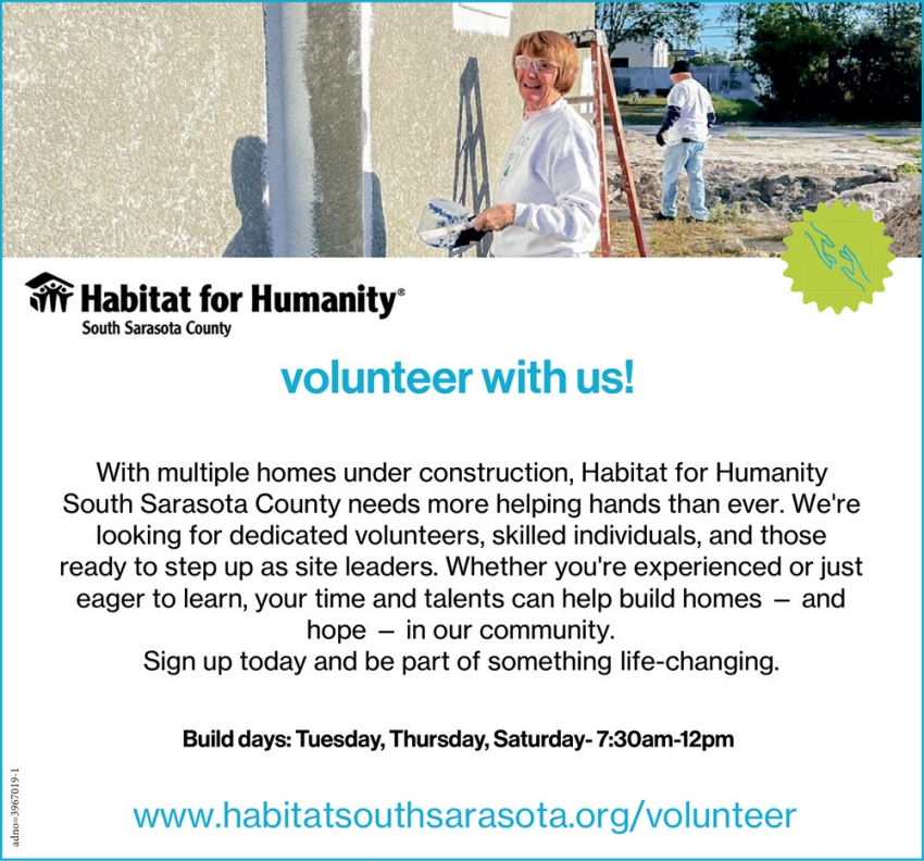 Volunteer with Us!, Habitat for Humanity South Sarasota County, Venice, FL