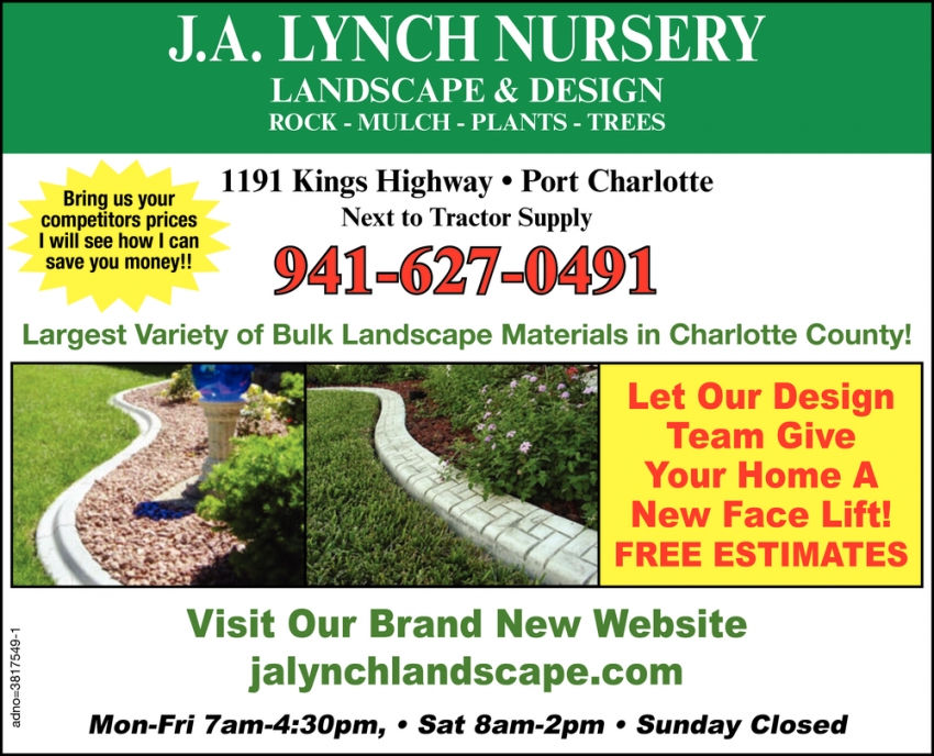 Landscape Design J A Lynch Nursery, Landscape Rocks Port Charlotte Fl